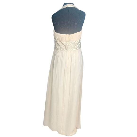OC by Oleg Cassini Womens Ivory Maxi Halter Evening Gown Dress Silk Beaded 14 - Picture 2 of 13